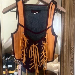 Vintage Moresca Orange and Burgundy Lace-Up lace up renaissance bodice M 1990s